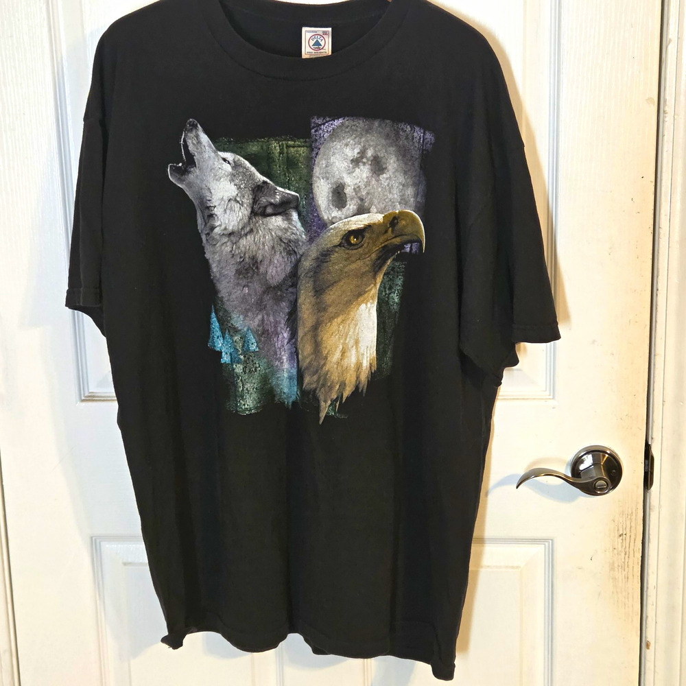 Vintage Wolf Eagle T Shirt XXL Delta Pro Weight Moon Wildlife Graphic Tee 2003